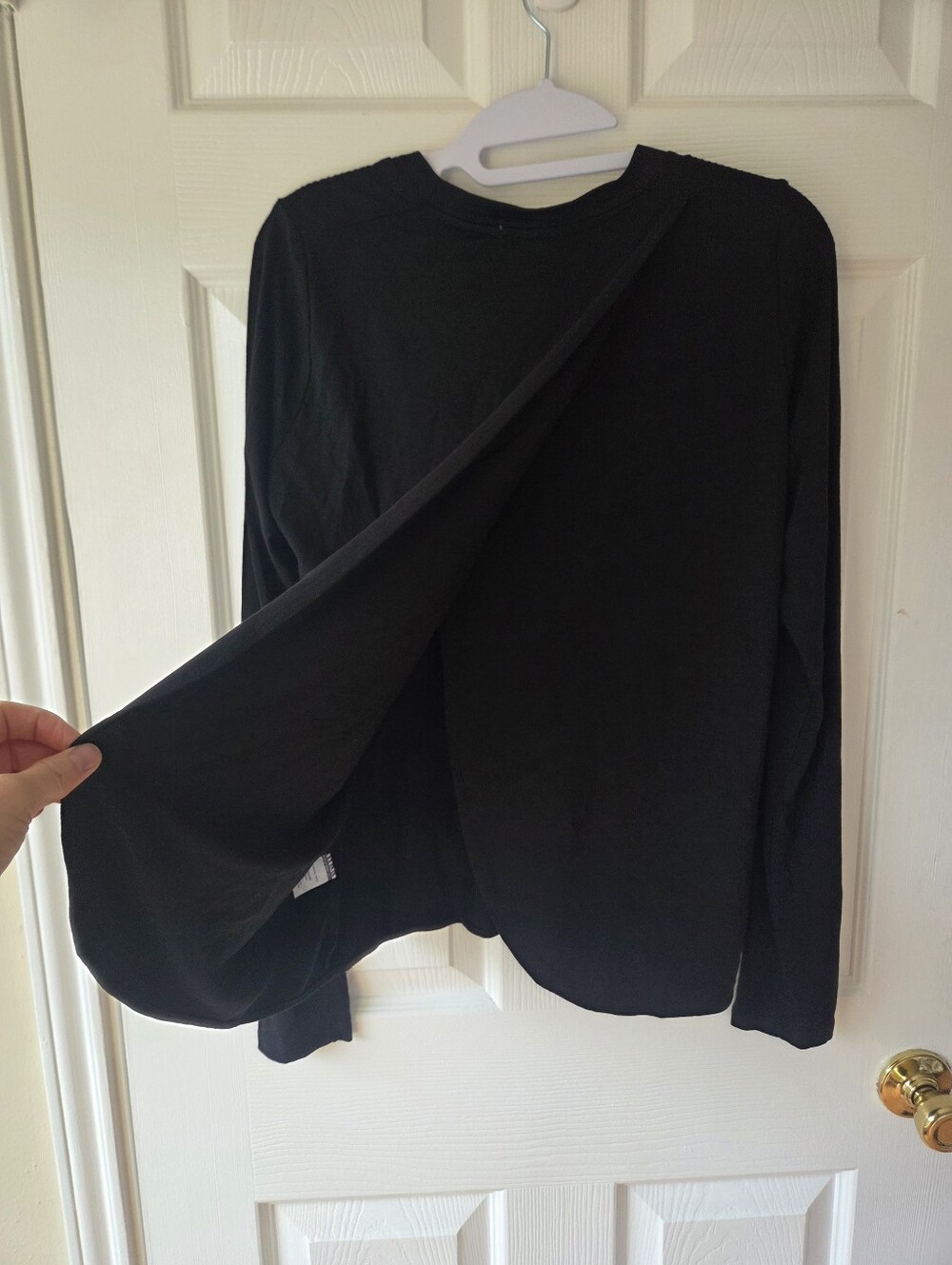 Marine Layer Women's Shirt S Black Split Back Tinley Tulip Long Sleeve Crew Neck